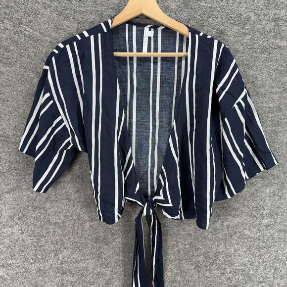Seafolly Tops - Seafolly Cropped Top Women S Small Blue Striped Open Front Tie Up Short Sleeve